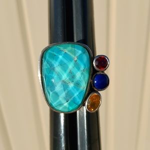 Vintage Whitney Kelly Sterling Turquoise, Garnet, Lapis and Citrine Ring